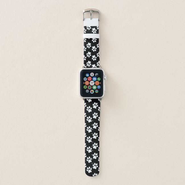 White Paw Prints Design Apple Watch Band