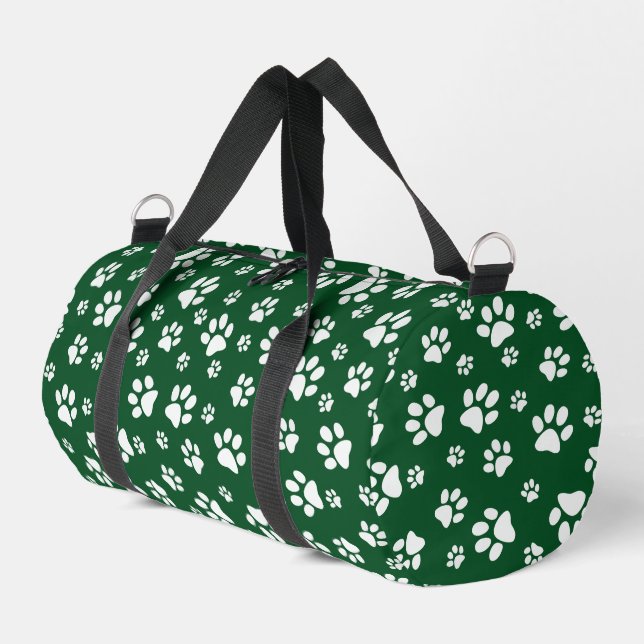 White Paw Prints Design Duffel Bag (Left Corner)
