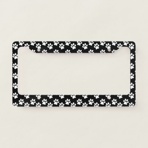 White Paw Prints Design License Plate Frame