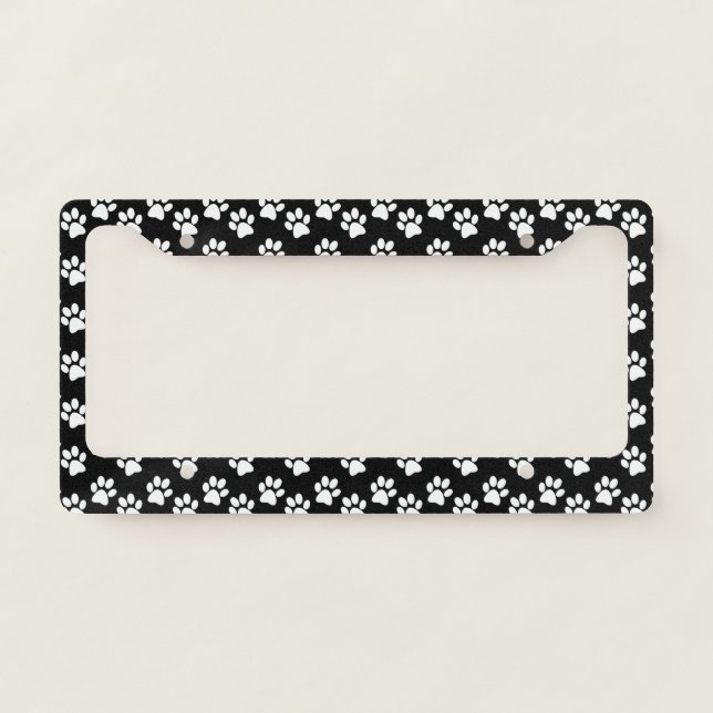 White Paw Prints Design License Plate Frame (Front)
