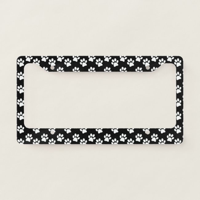 White Paw Prints Design License Plate Frame