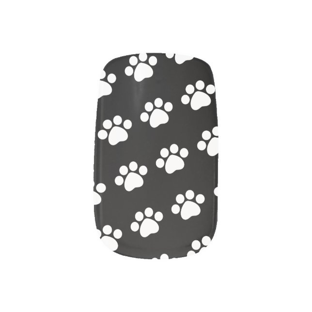 White Paw Prints Minx Nail Art (Left Thumb)