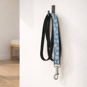 White Paw Prints on Blue – Pet Lover Name Leash