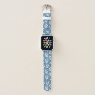 White Paw Prints on Blue – Rustic Pet Lover Apple Watch Band