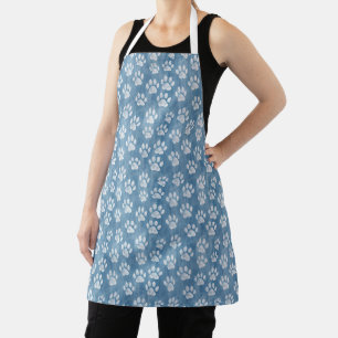 White Paw Prints on Blue – Rustic Pet Lover  Apron