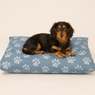 White Paw Prints on Blue – Rustic Pet Lover  Bed