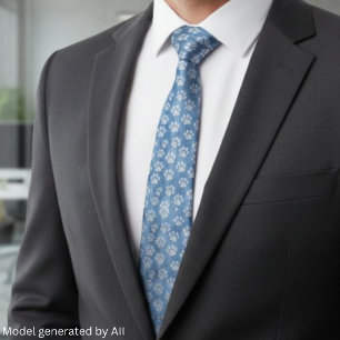 White Paw Prints on Blue – Rustic Pet Lover Neck Tie