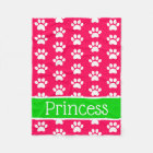 White Paw Prints on Pink With Green Personalized