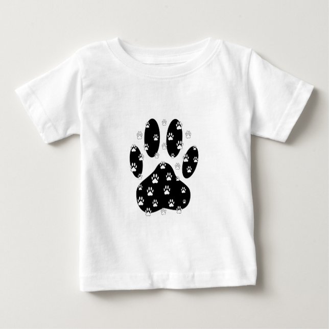 White Paws On Black Paw Print Baby T-Shirt (Front)