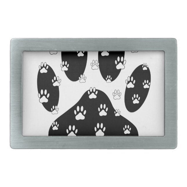White Paws On Black Paw Print Belt Buckle (Front)