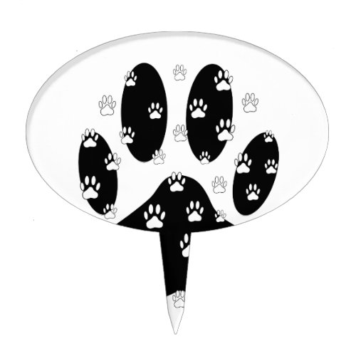 White Paws On Black Paw Print Cake Topper