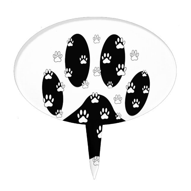White Paws On Black Paw Print Cake Topper (Front)