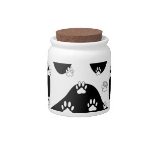 White Paws On Black Paw Print Candy Jar