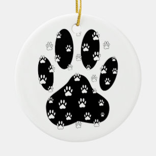White Paws On Black Paw Print Ceramic Ornament