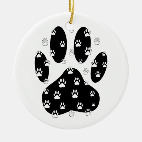 White Paws On Black Paw Print Ceramic Ornament