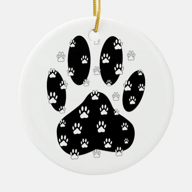 White Paws On Black Paw Print Ceramic Ornament (Front)