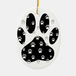 White Paws On Black Paw Print Ceramic Ornament