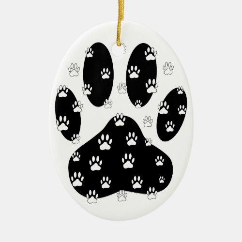 White Paws On Black Paw Print Ceramic Ornament