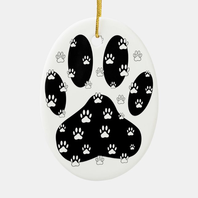 White Paws On Black Paw Print Ceramic Ornament (Front)