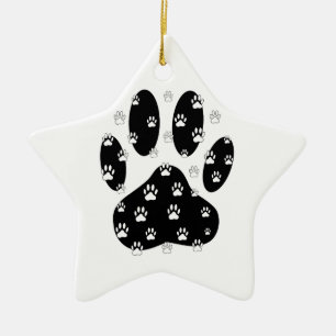 White Paws On Black Paw Print Ceramic Ornament