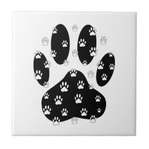 White Paws On Black Paw Print Ceramic Tile