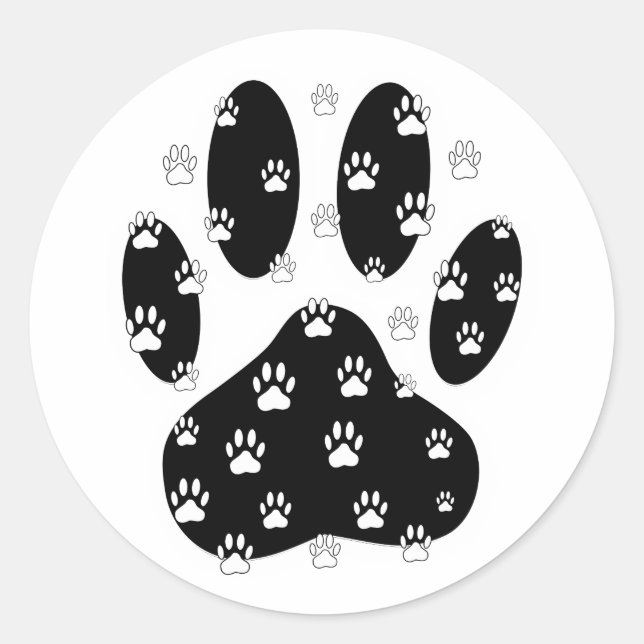 White Paws On Black Paw Print Classic Round Sticker (Front)
