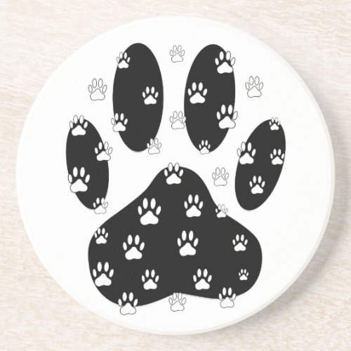 White Paws On Black Paw Print Coaster