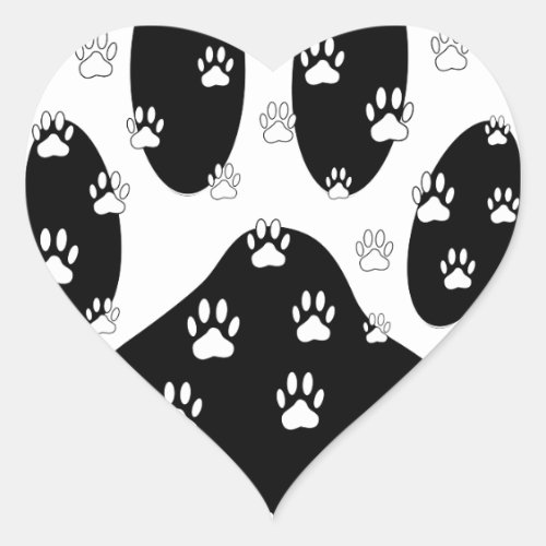 White Paws On Black Paw Print Heart Sticker