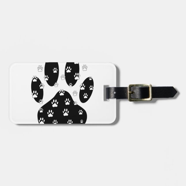 White Paws On Black Paw Print Luggage Tag (Front Horizontal)