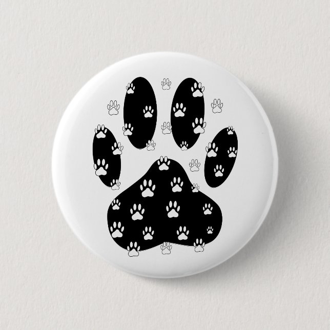 White Paws On Black Paw Print Pinback Button (Front)