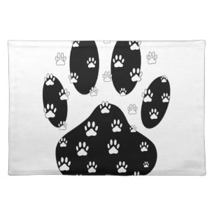 White Paws On Black Paw Print Placemat