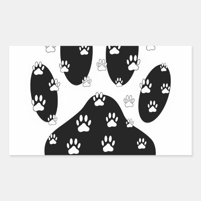 White Paws On Black Paw Print Rectangular Sticker (Front)