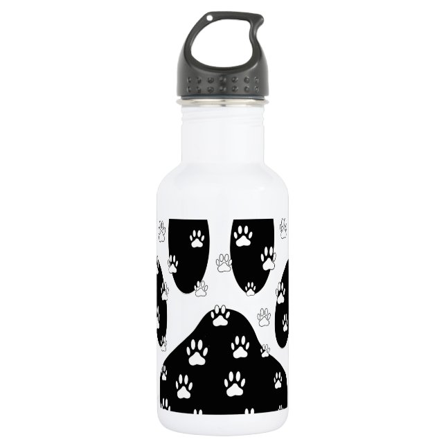 White Paws On Black Paw Print Water Bottle (Front)