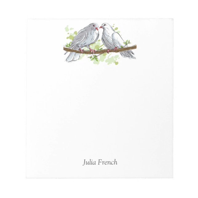 White Peace Dove Birds on Branch Notepad (Front)