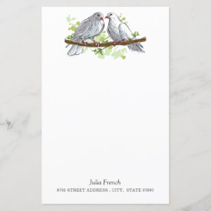 White Peace Dove Birds on Branch Stationery Paper