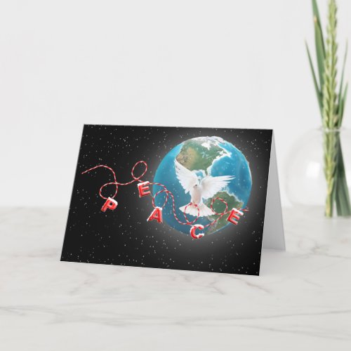 White Peace Dove On Earth Planet Holiday Card