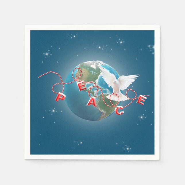 White Peace Dove On Earth Planet Napkins (Front)