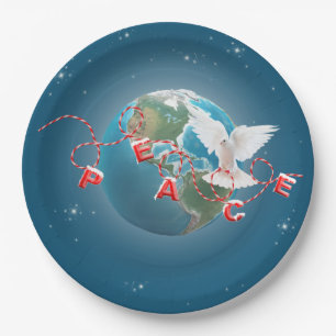 White Peace Dove On Earth Planet Paper Plates