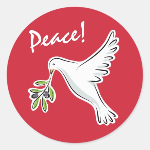 White peace dove on red holiday classic round sticker