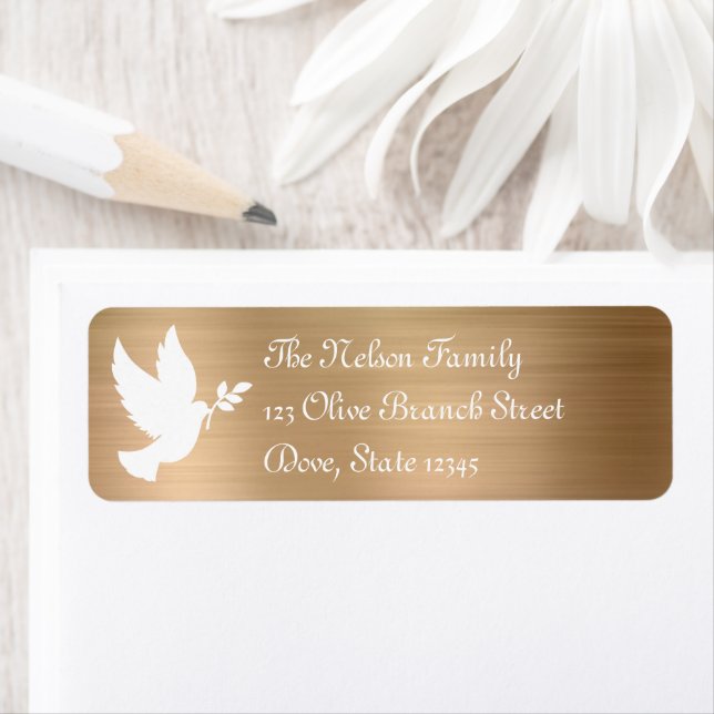 White Peace Dove Silhouette Faux Gold Foil Label (Insitu)