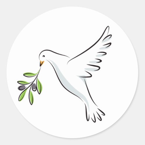 White peace dove with olive branch classic round sticker