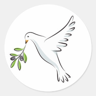 White peace dove with olive branch classic round sticker