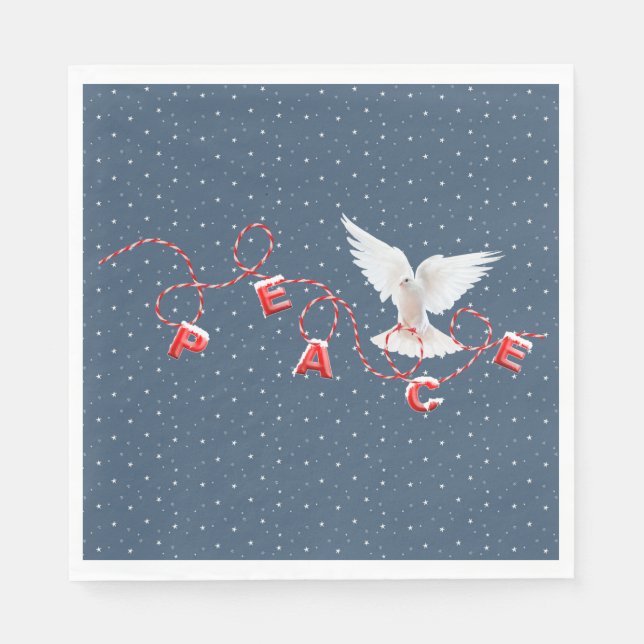 White Peace Dove With Peace Text  Napkins (Front)
