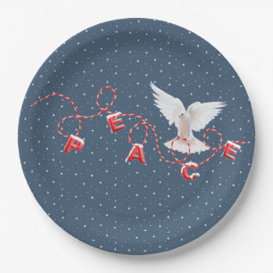 White Peace Dove With Peace Text Paper Plates