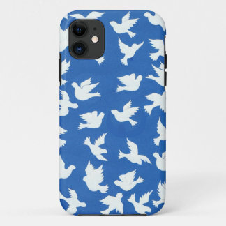 White Peace Doves on Blue Background iPhone 11 Case