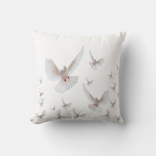 WHITE PEACE DOVES ON WHITE ART THROW PILLOW (Front)