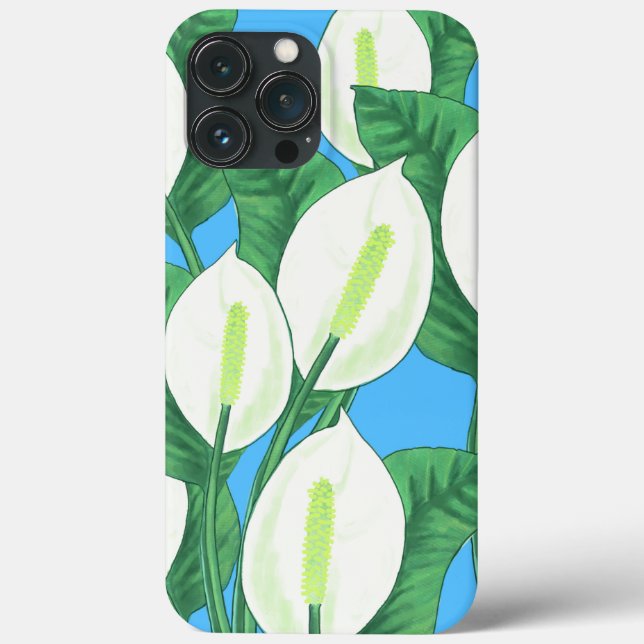 White peace lilies on pale blue background  Case-Mate iPhone case (Back)
