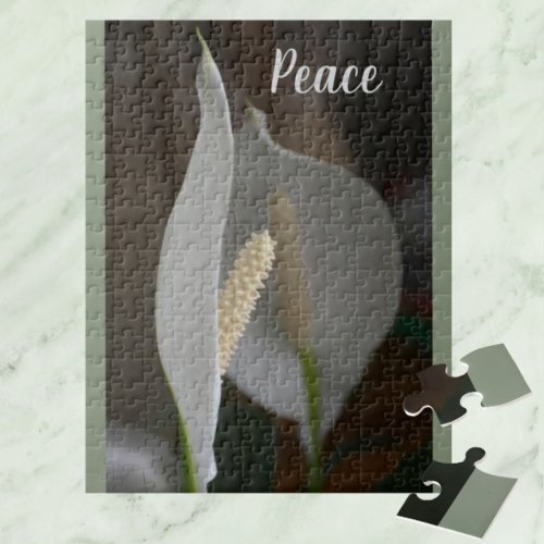 White Peace Lily Botanical Floral Photographic Jigsaw Puzzle