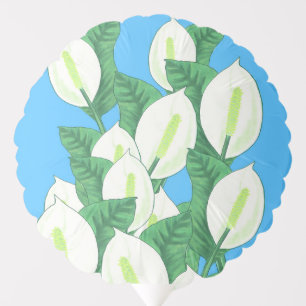 White Peace Lily Illustration Pale Blue Balloon