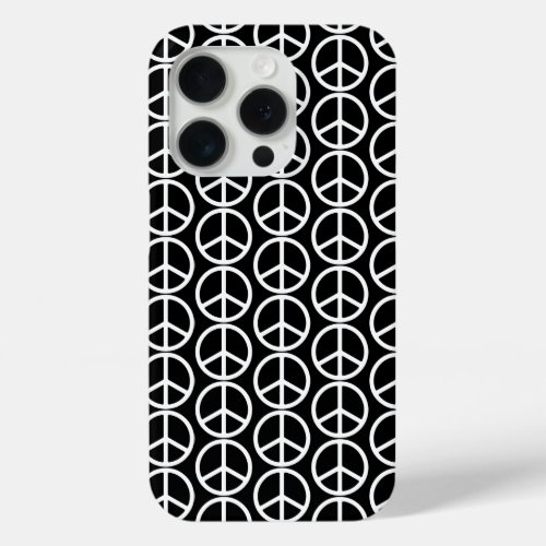 White Peace Sign on Black iPhone 15 Pro Case
